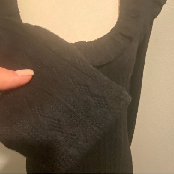 Women's Black Cable knit Midi Sweater Dress Ruffled Collar Textured New Medium - Picture 11 of 16